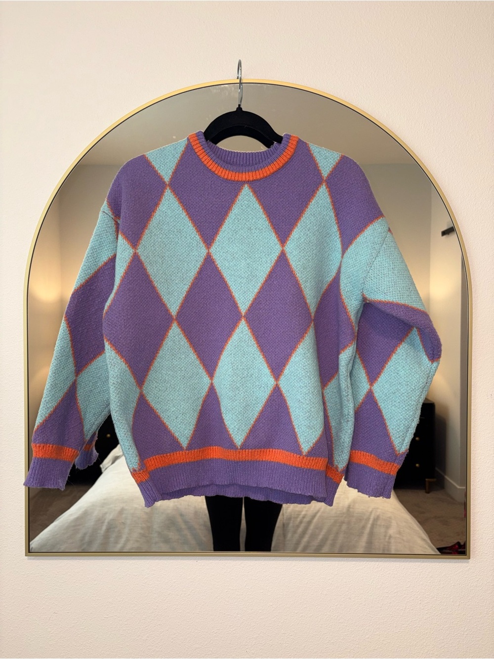 Eighteen Muse Argyle Oversized Sweater – Size Small 💜🩵🧡